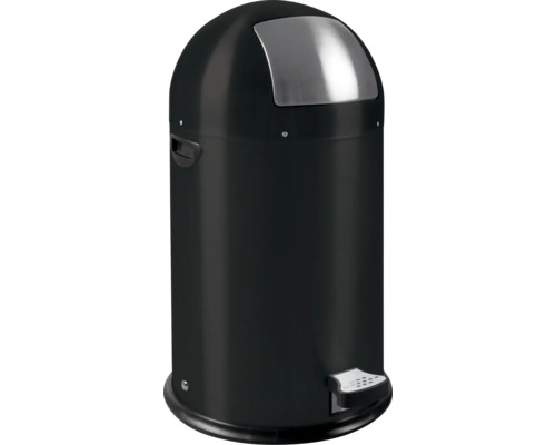 Poubelle à pédale noire avec couvercle en acier inoxydable