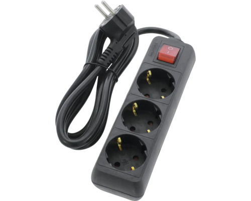 Steckdosenleiste mit drei Steckplätzen, Schalter und Stecker