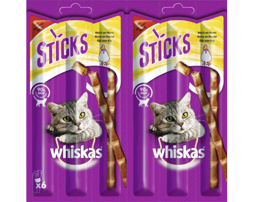 En-cas pour chats Whiskas Sticks riche en poulet 6 pièces