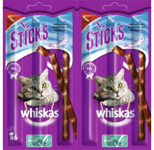 Deux paquets de friandises pour chats Whiskas Sticks au saumon