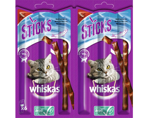 En-cas pour chats Whiskas Sticks riche en saumon 6 pièces