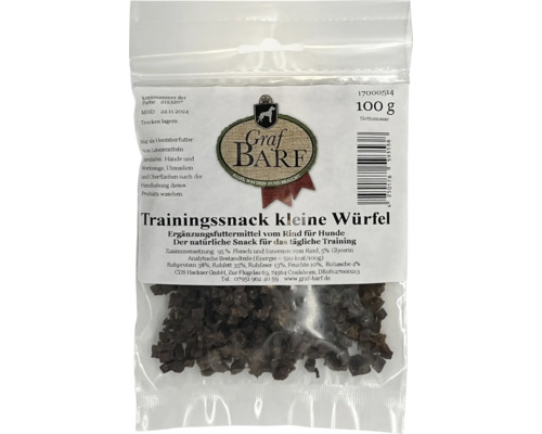 Hundesnack Graf Barf Trainingssnack, getrocknet kleine Würfel, ca. 0,5 x 0,5 cm, ca. 100 g Kauartikel