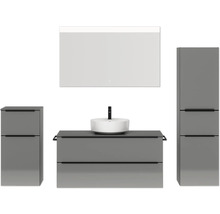 Badezimmer-Set mit Waschtischunterschrank, Aufsatzwaschbecken, Spiegelschrank und Hochschrank