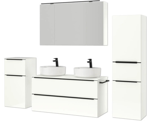 Ensemble de salle de bains avec meuble sous-lavabo, vasque à poser, armoire de toilette et armoire haute