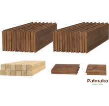 Matériaux en bois pour projets de jardin avec le logo Palmako