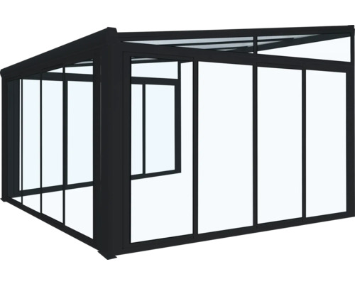 Pergola de terrasse avec cadre en aluminium et éléments en verre