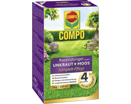 Engrais pour gazon Compo contre les mauvaises herbes et la mousse 3 kg 100 m²