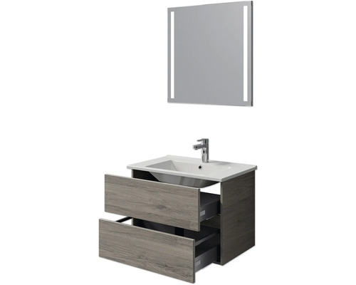 Waschtischkombination mit Waschbeckenunterschrank, Waschtisch und Spiegel mit Beleuchtung