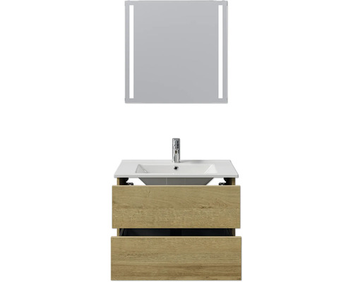 Ensemble de meubles de salle de bains avec meuble sous-lavabo, lavabo en céramique et miroir avec éclairage