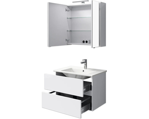 Badezimmersatz mit Spiegelschrank, Waschbecken und Unterschrank mit Schubladen