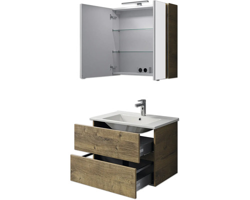 Badezimmer-Set mit Spiegelschrank, Waschbecken und Unterschrank mit Schubladen