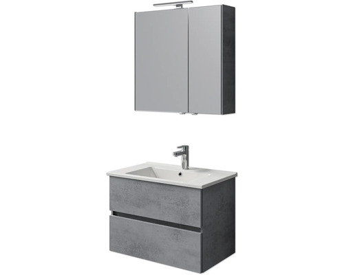 Set de meubles de salle de bains Pelipal Cavallino lxhxp 75 x 200 x 45 cm couleur de façade gris foncé oxydé avec vasque en céramique blanc, meuble sous vasque et armoire de toilette avec éclairage LED