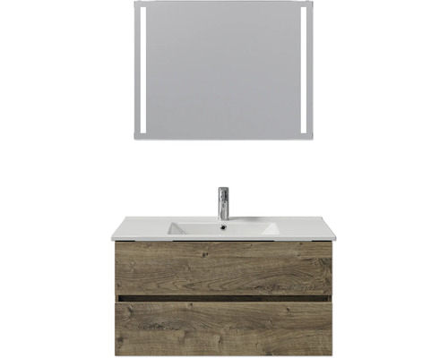 Waschtisch mit Spiegel und Unterschrank im Holzdesign