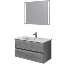 Ensemble de salle de bains avec meuble sous-lavabo, lavabo et miroir avec éclairage