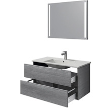 Meuble-lavabo avec lavabo, robinet et miroir avec éclairage
