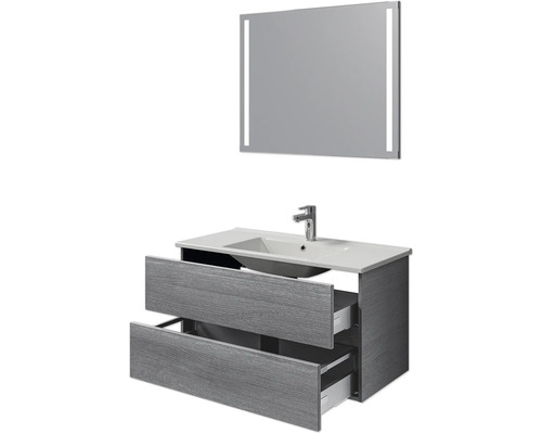 Meuble-lavabo avec lavabo, robinet et miroir avec éclairage