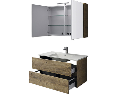 Ensemble de meubles de salle de bain avec meuble sous-lavabo, lavabo et armoire de toilette