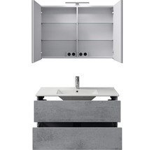 Waschtischkombination mit Spiegelschrank, Waschbecken, Armatur und Unterschrank mit Schubladen