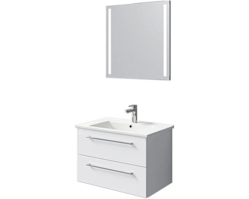 Set de meubles de salle de bains Pelipal Cavallino lxhxp 75 x 200 x 45 cm couleur de façade blanc haute brillance avec vasque en céramique blanc, meuble sous vasque avec poignée et miroir