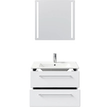 Meuble-lavabo avec deux tiroirs, lavabo à poser et miroir éclairé