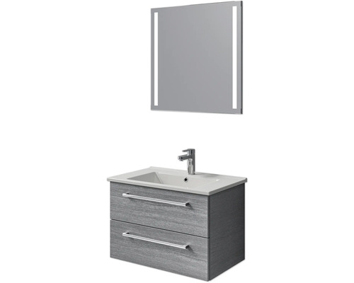 Set de meubles de salle de bains Pelipal Cavallino lxhxp 75 x 200 x 45 cm couleur de façade graphite structure transversale avec vasque en céramique blanc, meuble sous vasque avec poignée et miroir