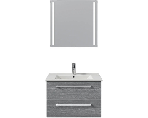 Meuble-lavabo de salle de bain avec deux tiroirs et miroir avec éclairage