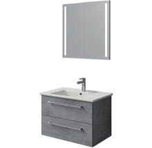 Meuble-lavabo de salle de bains avec deux tiroirs, lavabo et miroir avec éclairage intégré