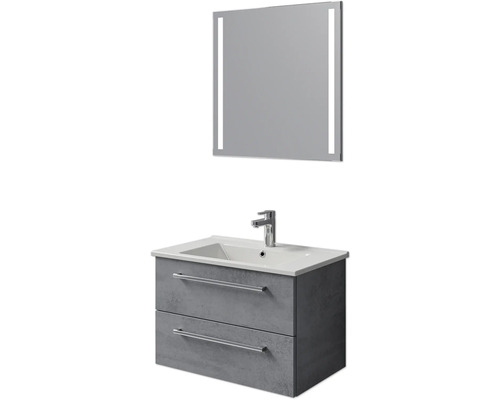 Set de meubles de salle de bains Pelipal Cavallino lxhxp 75 x 200 x 45 cm couleur de façade gris foncé oxydé avec vasque en céramique blanc, meuble sous vasque avec poignée et miroir