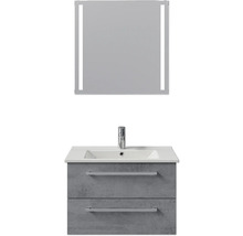 Meuble-lavabo avec deux tiroirs, lavabo et miroir éclairé pour la salle de bains