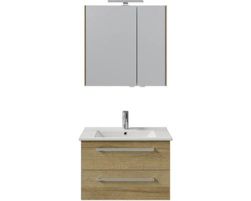 Badezimmermöbelset mit Waschtischunterschrank, Waschbecken und Spiegelschrank