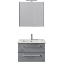 Waschtisch mit zwei Schubladen, Aufsatzwaschbecken und Spiegelschrank mit Lampe für das Badezimmer