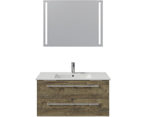 Waschtisch mit Unterschrank und beleuchtetem Spiegel für das Badezimmer