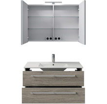 Badezimmermöbel-Set mit Waschbeckenunterschrank, Waschtisch und Spiegelschrank mit offenen Türen