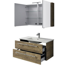 Waschtischkombination mit Spiegelschrank, Waschbecken und zwei Schubladen