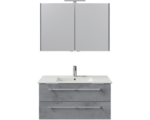 Waschbeckenunterschrank mit zwei Schubladen, Waschbecken und Spiegelschrank