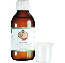 Graf Barf Spezial-Öl in einer Flasche mit Messbecher