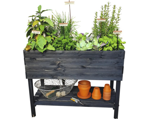 Jardinière surélevée sur pilotis promadino avec film 100 x 50 x 80 cm anthracite Jardinière surélevée en bois avec herbes aromatiques, légumes et outils de jardinage