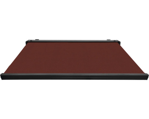Store latéral textile rouge foncé avec boîtier noir.