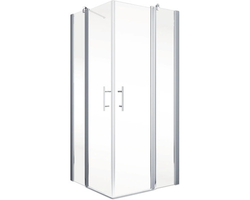 Cabine de douche d''angle avec verre transparent et cadre argenté