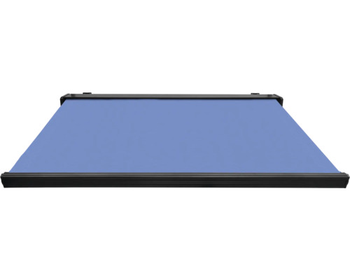 Store de fenêtre bleu avec cadre noir