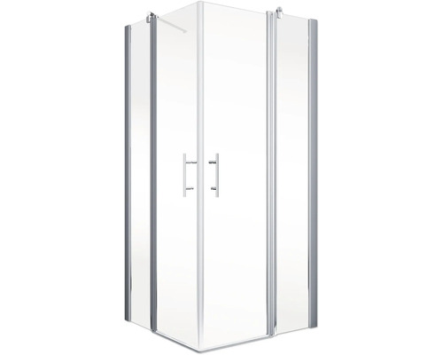 Cabine de douche d''angle avec portes en verre et poignées