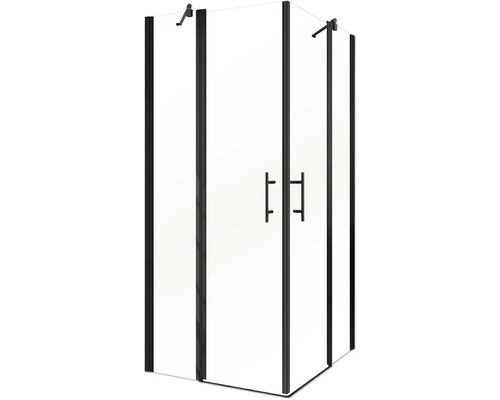 Douche d''angle avec porte et cadre noir