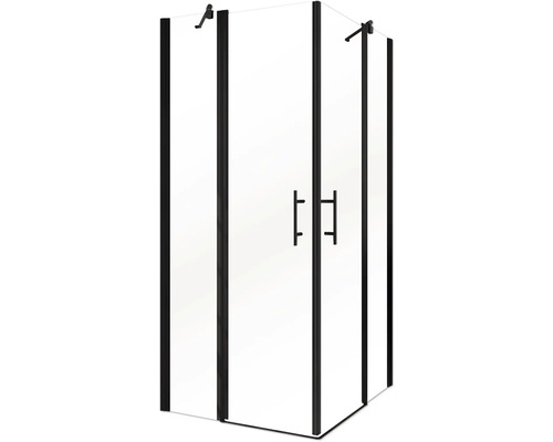 Cabine de douche d''angle avec cadres et poignées noirs