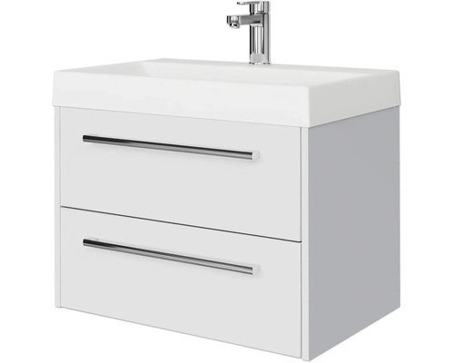 Set de meubles de salle de bains Pelipal Milano lxhxp 70 x 56,9 x 45 cm couleur de façade blanc haute brillance avec vasque en fonte minérale blanc SET-138-001