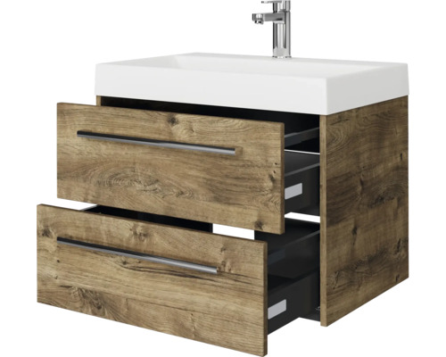 Waschtischunterschrank mit zwei offenen Schubladen und Waschtisch