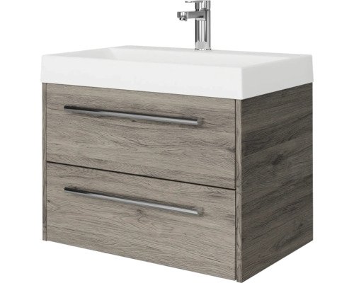 Set de meubles de salle de bains Pelipal Milano lxhxp 70 x 56,9 x 45 cm couleur de façade chêne sanremo avec vasque en fonte minérale blanc SET-138-004