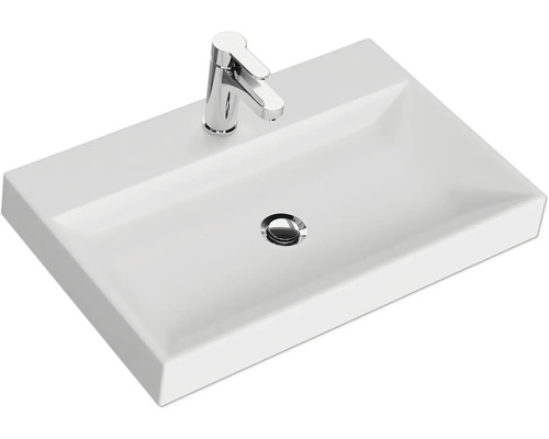 Waschbecken aus Sanitärkeramik mit Armatur