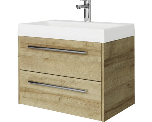 Set de meubles de salle de bains Pelipal Milano lxhxp 70 x 56,9 x 45 cm couleur de façade chêne riviera avec vasque en fonte minérale blanc SET-138-005