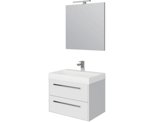 Set de meubles de salle de bains Pelipal Milano lxhxp 70 x 200 x 45 cm couleur de façade blanc haute brillance avec vasque en fonte minérale blanc SET-138-007