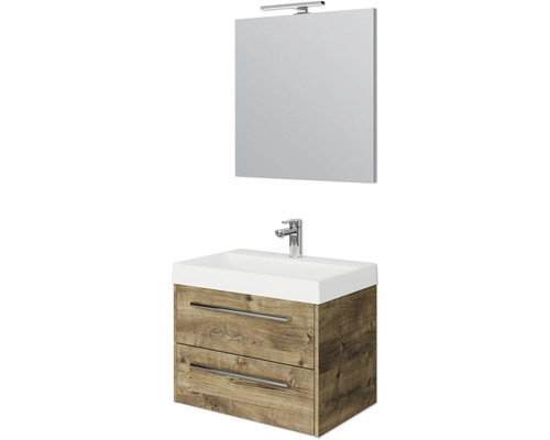 Set de meubles de salle de bains Pelipal Milano lxhxp 70 x 200 x 45 cm couleur de façade chêne ribbeck avec vasque en fonte minérale blanc SET-138-009